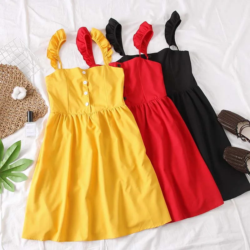 

SKOONHEID Women Sleeveless Solid Ruched Dress Korean Party Dress Bohemian Summer Holiday Backless Spaghetti Strap Midi Sundress