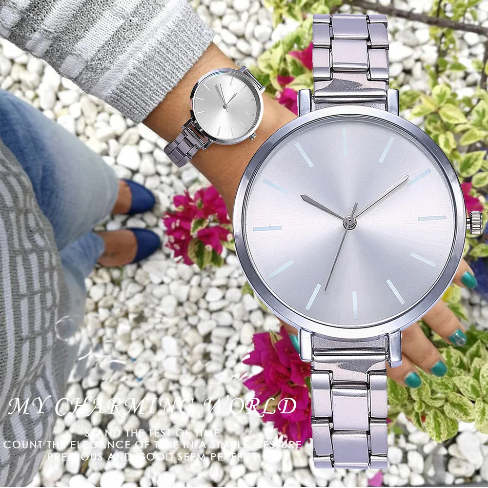 

Hot Exquisite Women Watch High Quality Stainless Steel Fine Strap Casual Temperament Large Dial Ladies Quartz WristWatch Clock#B