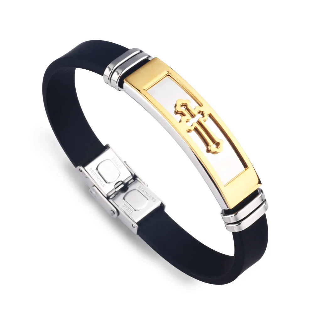 

LiuJun brand charm jewelry gold cross Stainless Steel bracelets for women Simple bracelets bangles Silicone Wristband bracelet