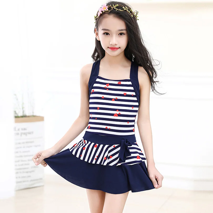 Preise Sommer Kinder Hohe Taille Bikini Set Bademode Baby Mädchen Cartoon Biquini Badeanzug Kinder Ein Stück Badeanzug Gestreiften Schwimmen Kleid