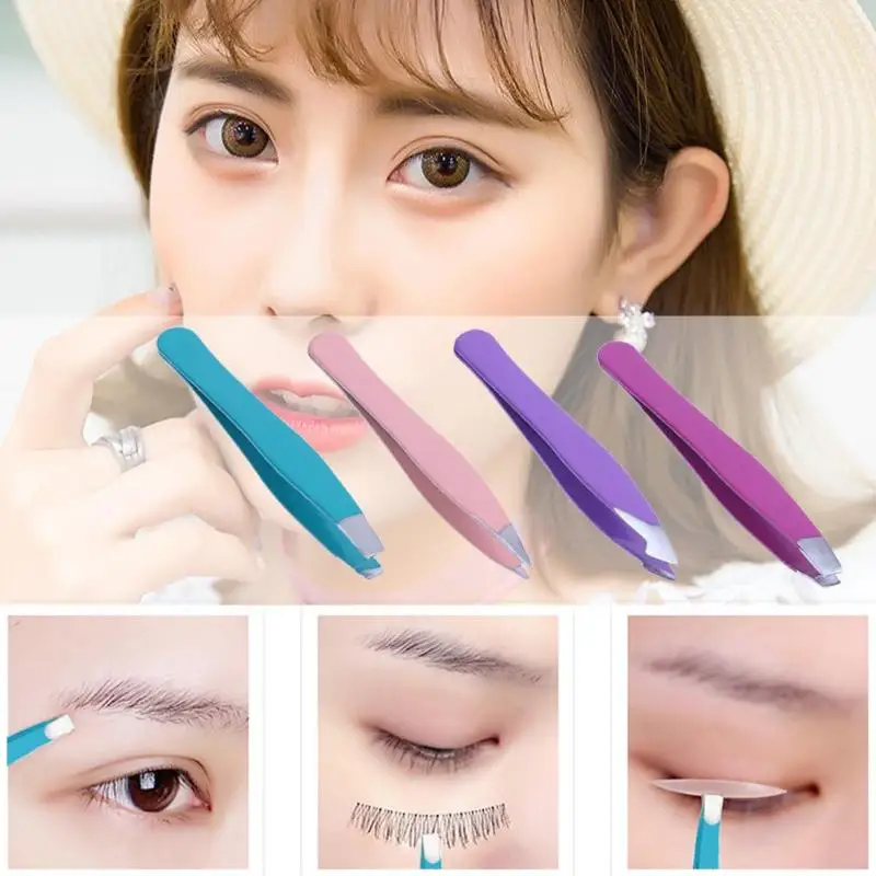 4pcs Professional Eyebrow Tweezer Stainless Steel Slant Tip Face Hair