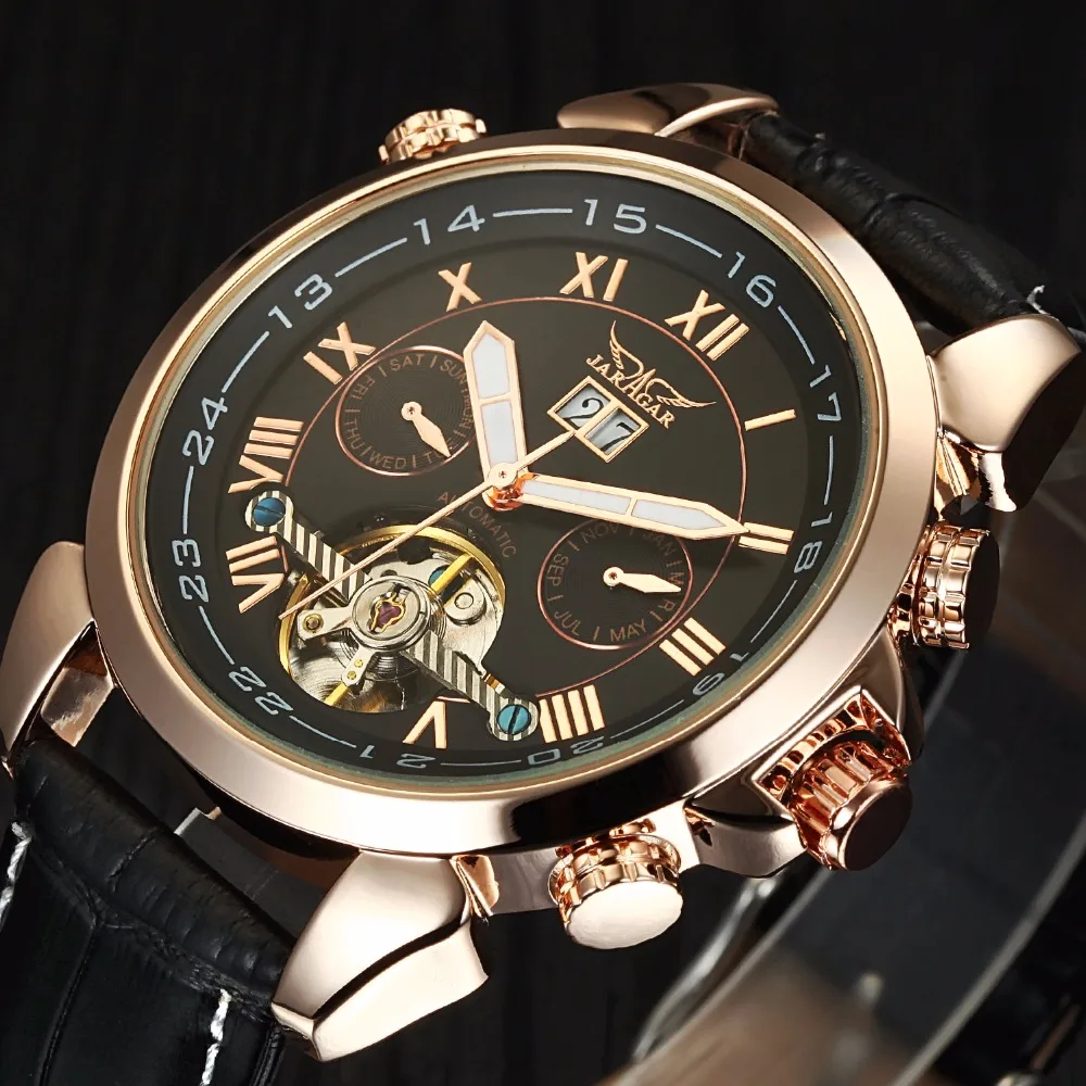 Jaragar Роскошные horlogs мужские известные часы День/неделя Tourbillon Авто Механические