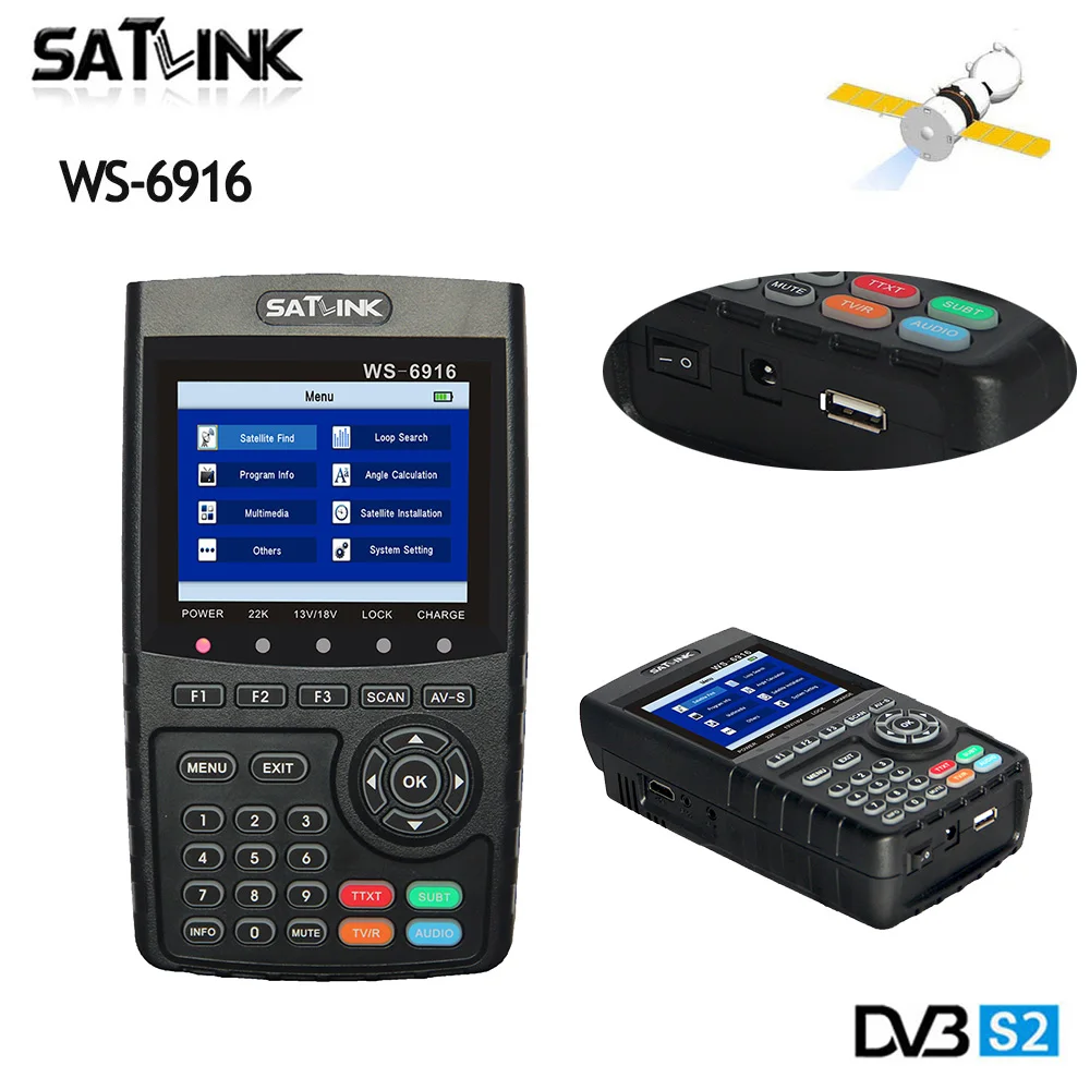 

Satlink WS-6916 HD DVB-S2 High Definition FTA Digital Satellite signal Meter WS6916 3.5 inch MPEG-2/MPEG-4 Satellite Finder