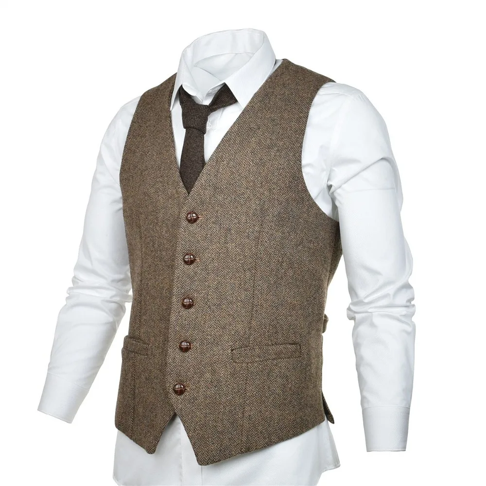 BOTVELA Wool Waistcoat Men Retro Herringbone Slim Fit Suit Vest Men's ...