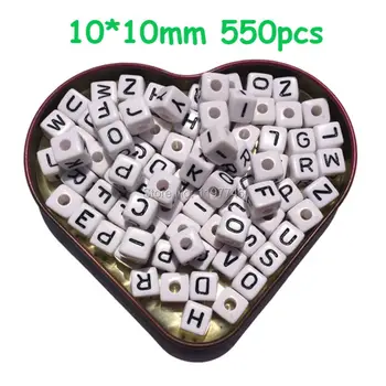 

Mixed White Acrylic Black Letter Beads Big Hole Cube Alphabet Chunky Beads 10mm For DIY Necklace Jewelry Making Findings 550pcs