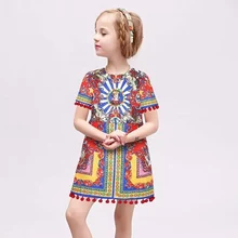 WL.MONSOON Girls Dress 2016 Brand Kids Clothes Girls Costumes Princess Dress Carretto Pattern Baby Girl Dresses Children