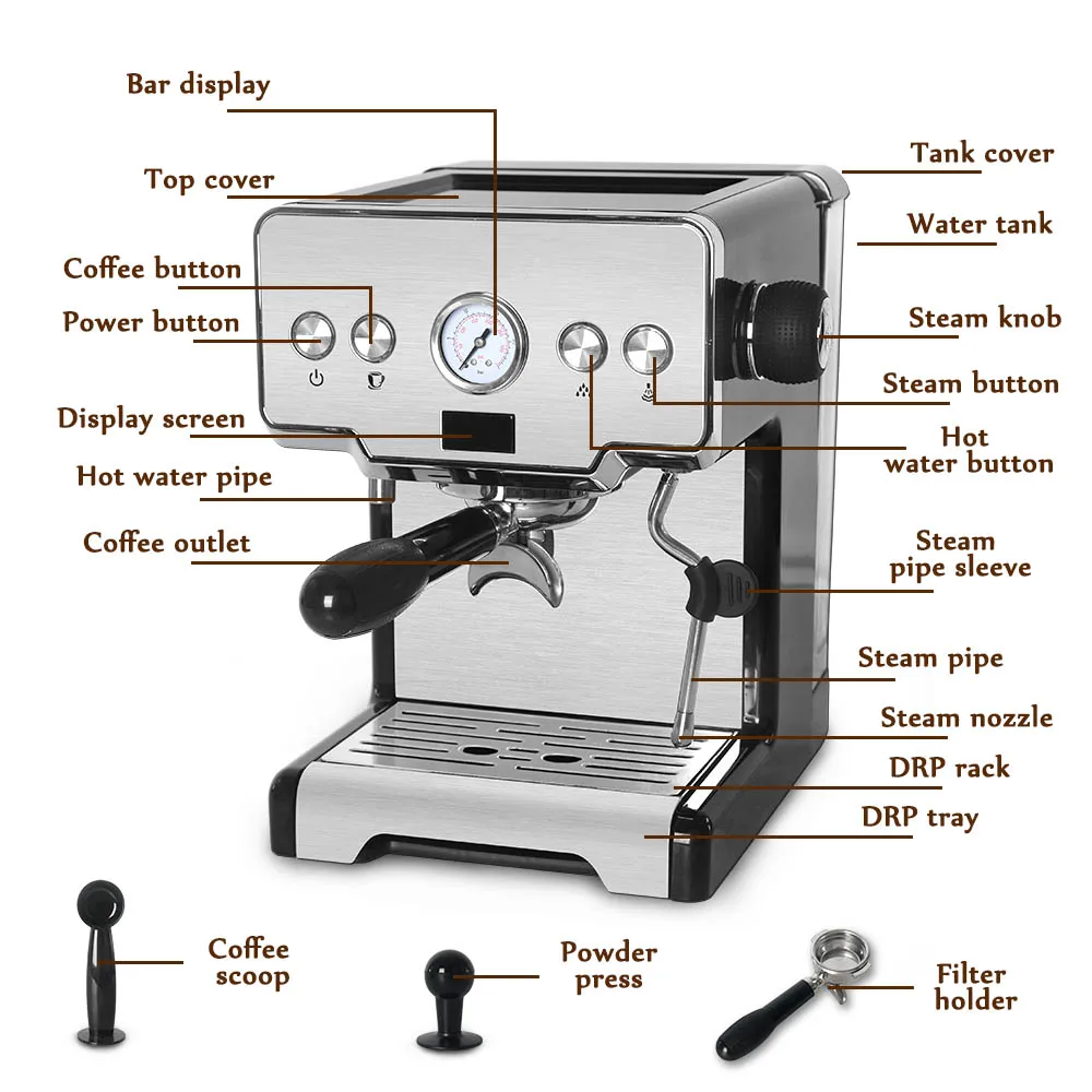 ITOP Household Semi-automatic Espresso Coffee Maker Machine 15Bar Cappuccino Latte Milk Foam Coffee Maker 220V For Cafe Shop