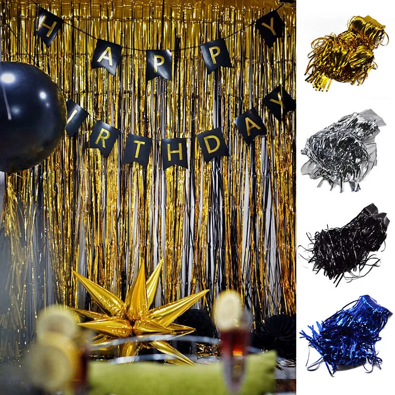 

1M Gold Silver Party Decoration Shimmering Foil Fringe Tinsel Door Curtain Wedding Birthday Photo Backdrop Supplies