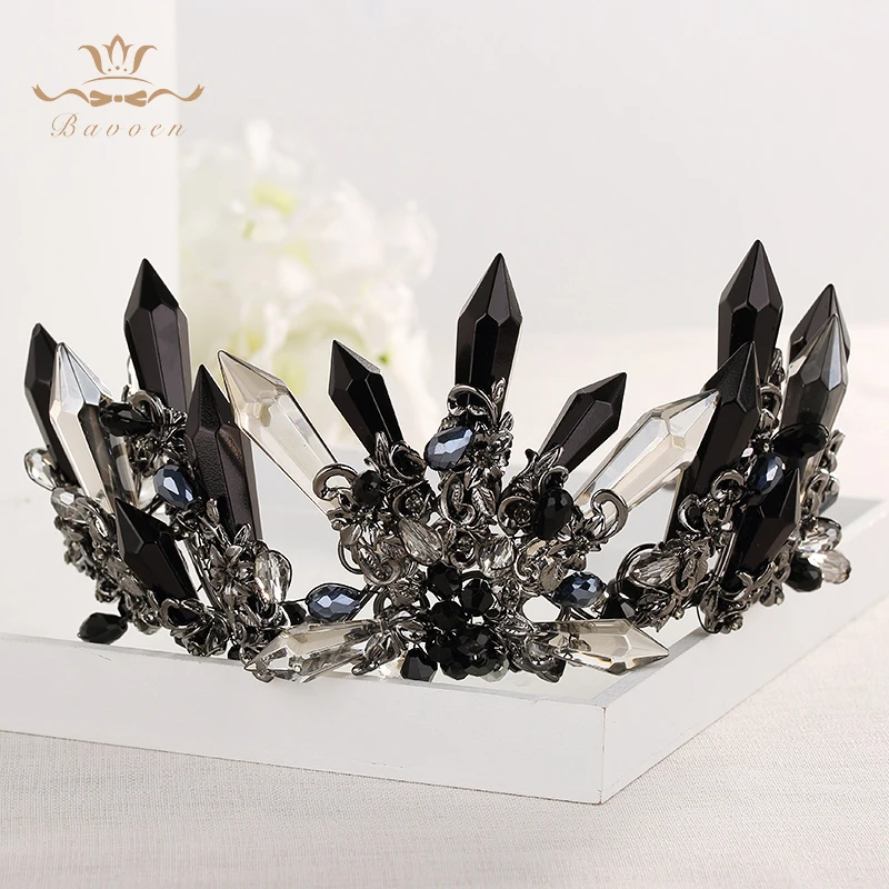Bavoen Luxo Artesanal Barroco Preto Estilo Headpieces Nupcial de Cristal Da Tiara Da Coroa Acessórios De Cabelo À Noite
