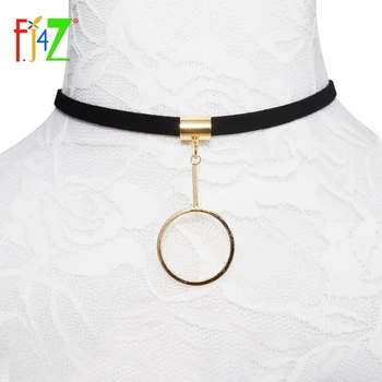 

Clearance sale Fashion Design Golden Metal Opening Circle Stick Velvet Leather False Collar Chokers Necklaces Pendants For Women