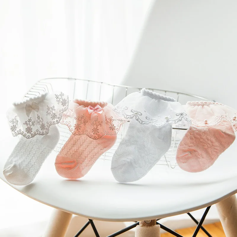 SLKMSWMDJ летние детские Ажурные кружевные носки из чесаного хлопка для маленьких девочек тонкие дышащие бантом Носки для от 1 до 8 лет 1 пара