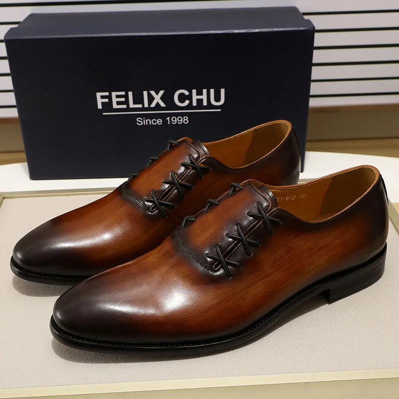 

FELIX CHU Fashion Design Men's Dress Shoes Loafer Plain Toe Genuine Leather Black Brown Slip On Formal Oxford Shoes for Men