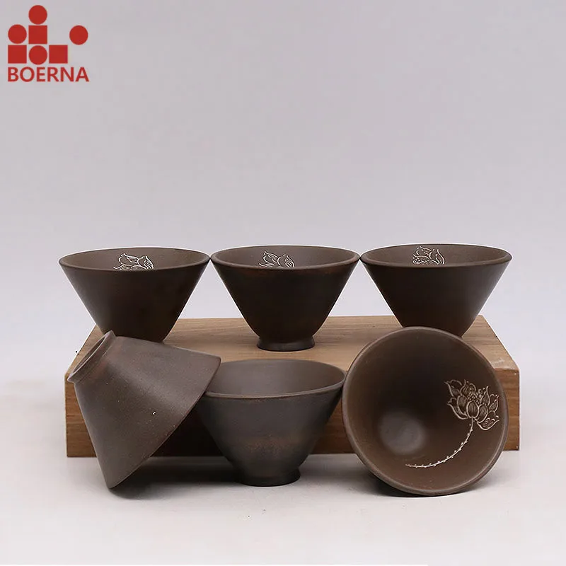 

BOERNA 2Pcs/Lot Teacups 30ml 55ml 75ml Hand Made Nixing Clay Pure Tea Cup Chinese Kung Fu Tea Set With Natural Ore