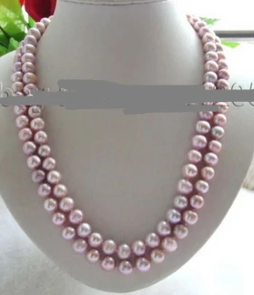 

HOT 0015534 Double Genuine Natural 9-10mm Purple Pearl Necklace