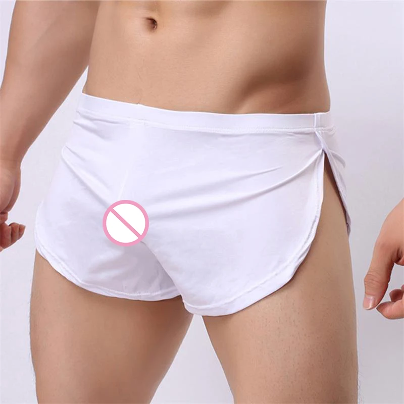 

Men Sexy Low Waist Side Split Shorts Underwear For Male Masculinas Calzoncillos Soft Underpants Sleepwear Boxers Short Panties