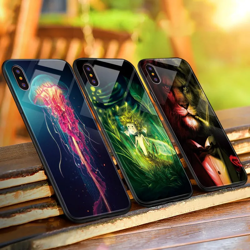 TOMKAS светящийся стеклянный чехол с животными для iPhone X XS MAX XS роскошный силиконовый чехол для телефона для iPhone 7 8 Plus Чехлы для iPhone 6 S 6 S