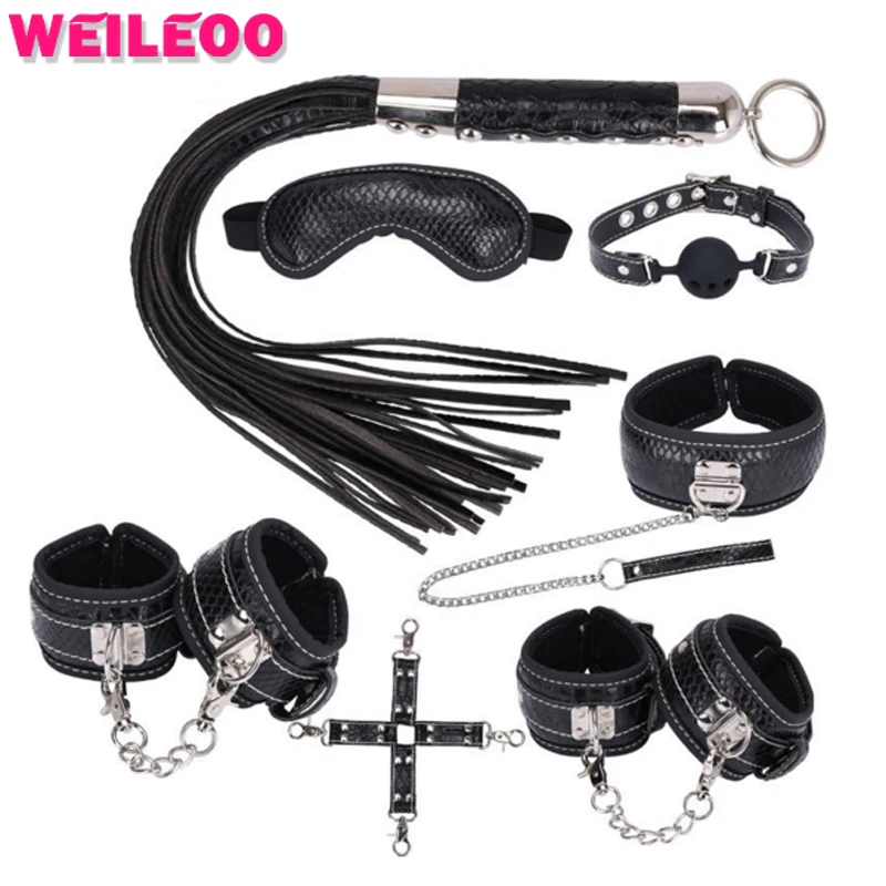 8 Pcs Erotic Toy Handcuffs Blindfold Nipple Clamp Whip Gag Bdsm Bondage 