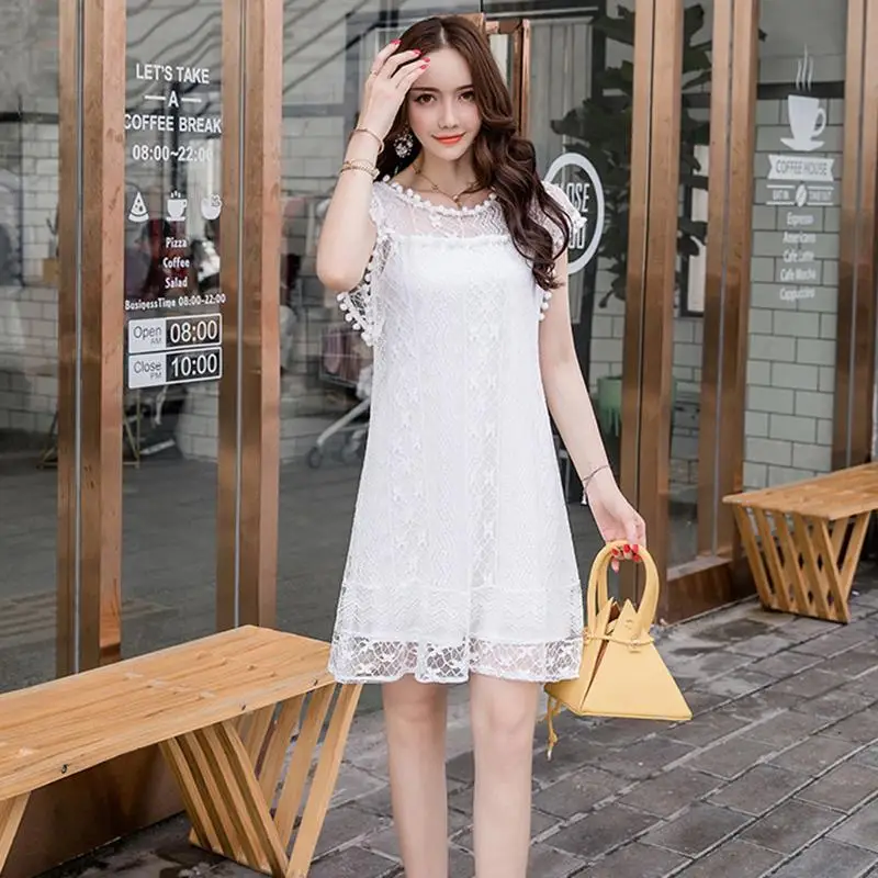 

DSstyles Women Summer Elegant Lace Short Sleeve Mesh Dress
