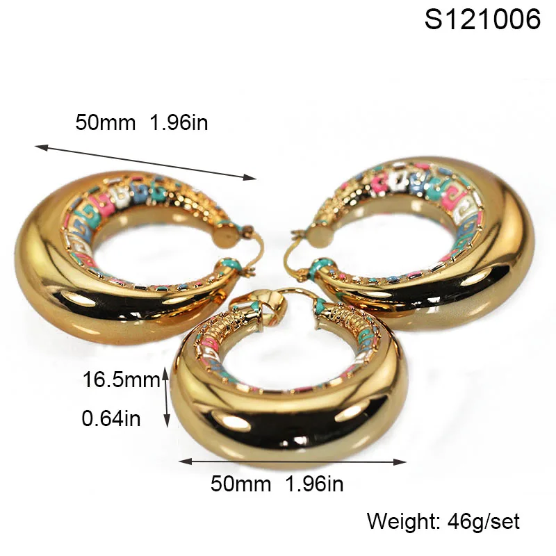 Большой золотой обруч серьги набор женские Бижутерия Набор золотое свадебное ожерелье кулон набор можная эмалированная бижутерия ST049