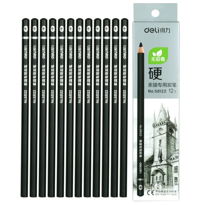Deli Sketch Угольные карандаши набор твердых средних мягких углеродных карандаши для рисования художников Угольные карандаши набор для рисования - Цвет: Hard