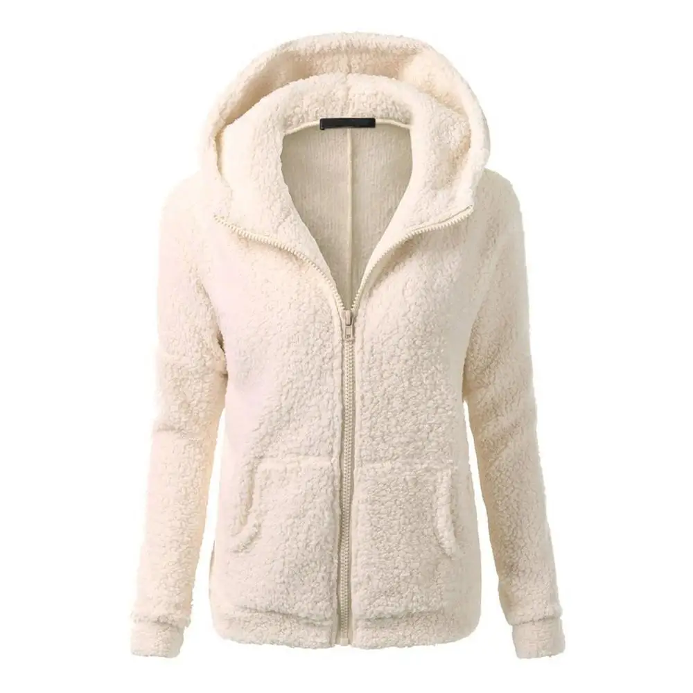Осень зима женские толстовки флис с капюшоном длинным рукавом на молнии утолщенное пальто Верхняя одежда Sudaderas Куртка кофты Леди - Цвет: beige