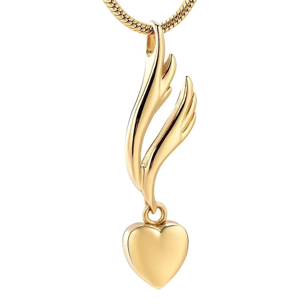 IJD9950 Stainless Steel Gold Angel Wing&Heart Cremation
