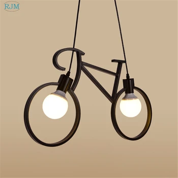 

Modern Retro Nordic Bicycle Iron Pendant Lights Black White Pendant Lamps for Cafe Lighting Bar Bedroom Study Restaurant Decor