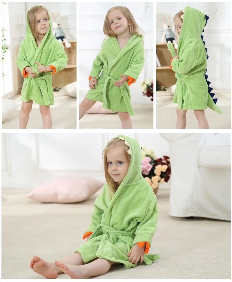 COOTELILI Boys Girls Animal Ears Bathrobe Hooded Bath Robes Towel Infant Baby Long Sleeve Hoodies Belt Bathing Robes Sleepwear (3)