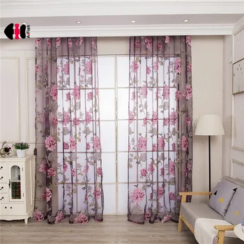 

Floral Voile Curtains for Living Room Burnout Printing Purple Sheer Delicate Countryside Rural Rustic French Window Drape P223C
