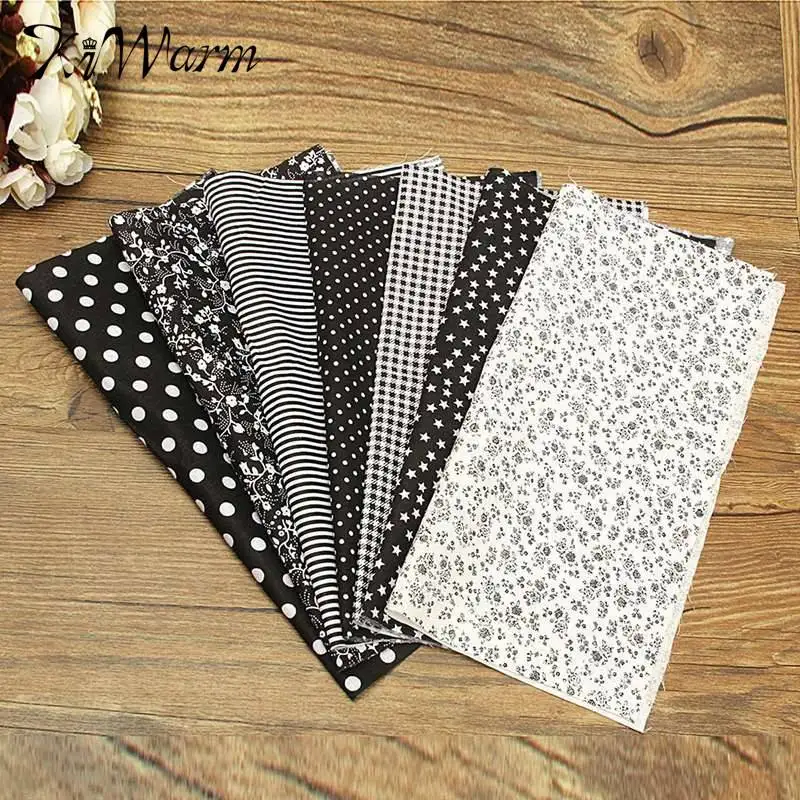 

KiWarm Overvalue 7Pcs 25x25cm Black Dot Stars Thin Quilt Cotton Fabric Cloth for Household Sewing Patchwork Dolls DIY Material