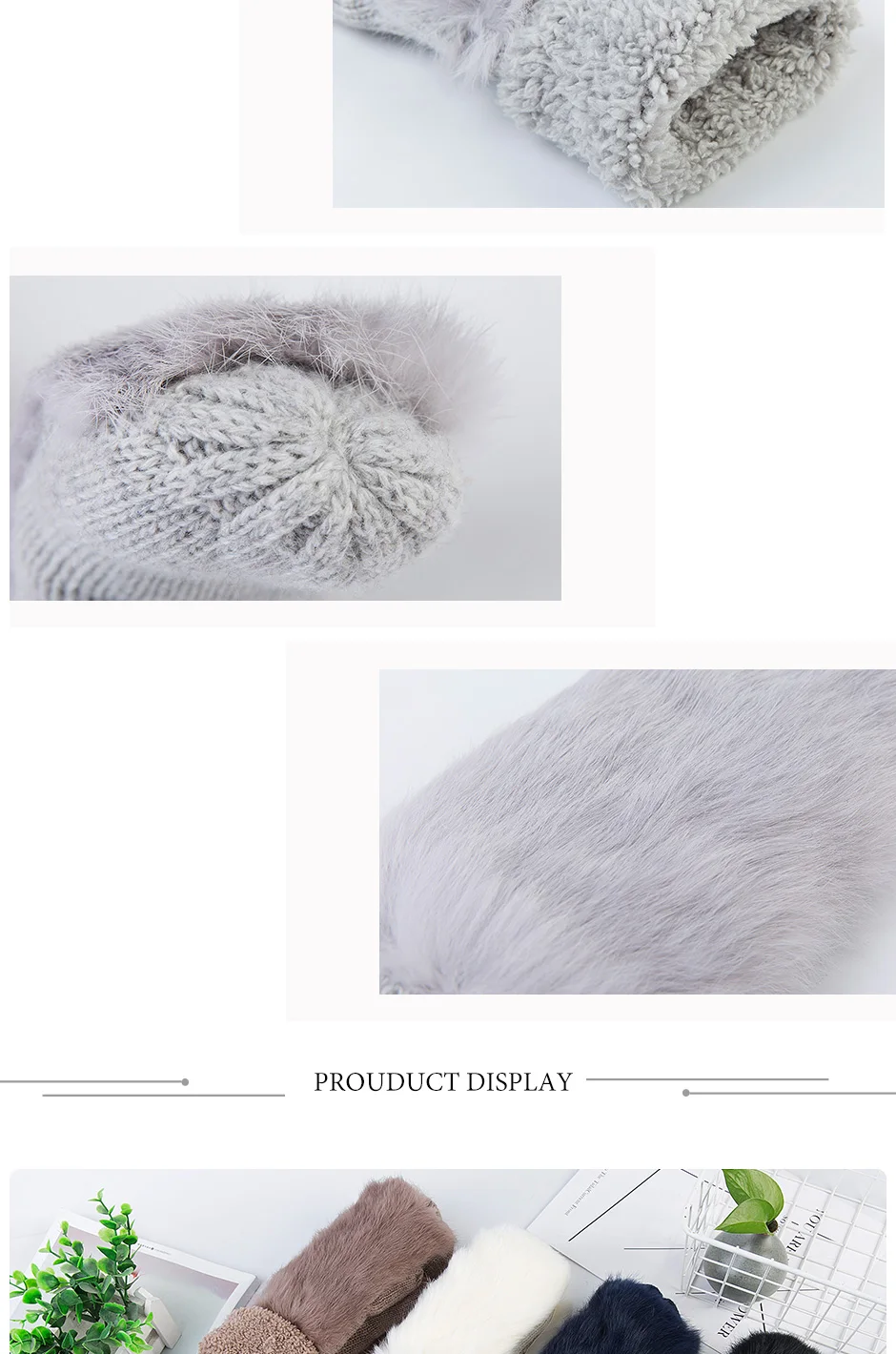 CNTANG женские милые перчатки с натуральным кроличьим мехом Осень-Зима теплые шерстяные варежки перчатки для дам модные трикотажные