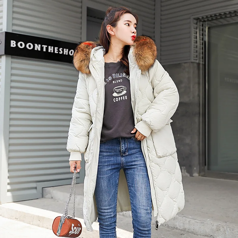 2018 New Women's Winter Cotton Jacket Super Large Fur Collar Loose Fashion Long Coat Large Size Hooded Warm OUTERWEAR Tq054 Coats