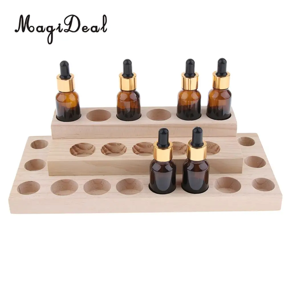 3-Tiers 23 Slots Wood Essential Oils Cosmetic Makeup Display Storage Organizer Holder Stand Rack Shelf