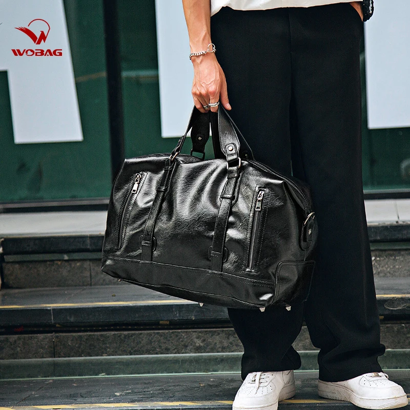 Новая модная вместительная мужская деловая дорожная сумка, мягкая сумка из искусственной кожи для ручной клади, Черная Мужская спортивная сумка для отдыха на выходных