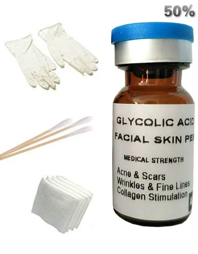 Гликолевая кислота 50% буферированная кожа химический пилинг Alpha Hydroxy (AHA) для акне, жирной кожи, морщин, угрей, большие поры