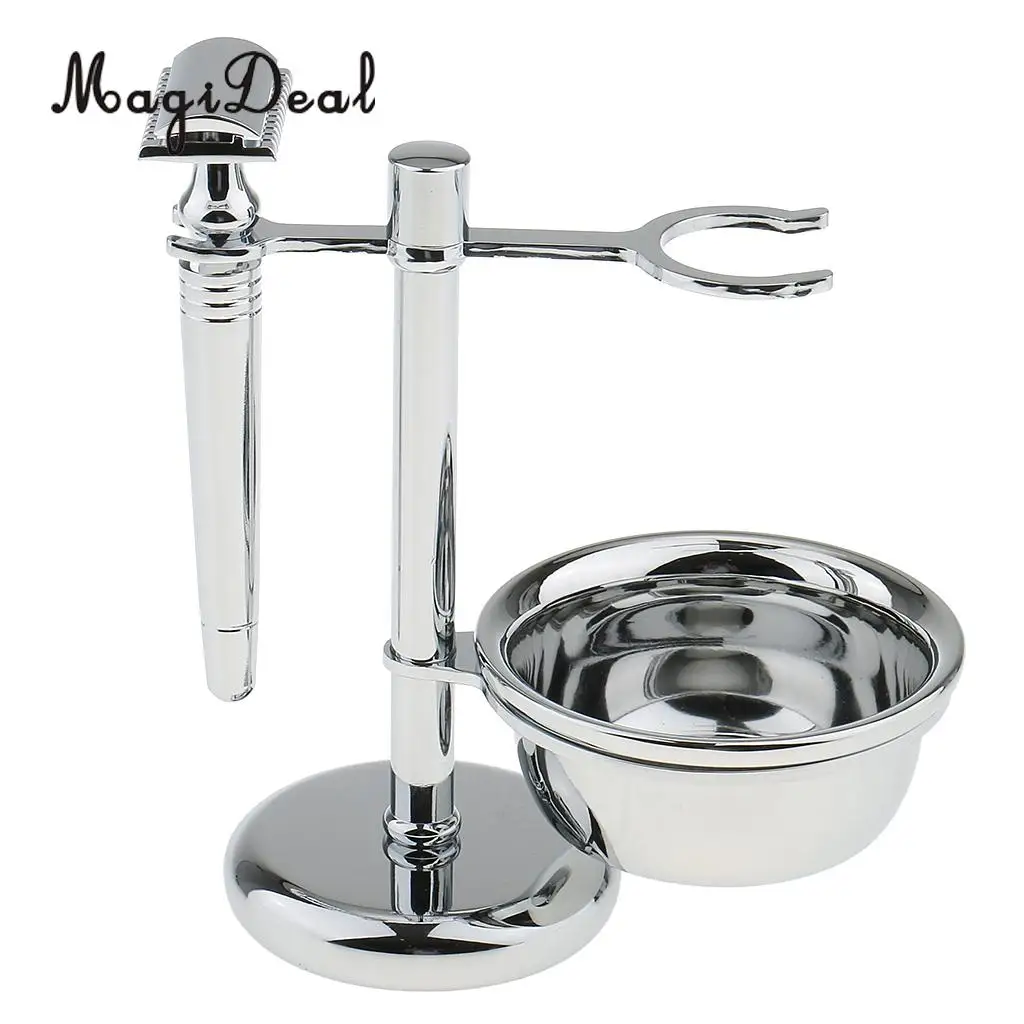MagiDeal Removable Men Classic Shaving Tool Set Razor+Brush+Stand Weighted Base+Bowl salon shaving tools