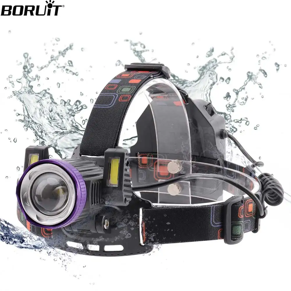 

BORUiT XML T6 COB LED Headlamp 4 Modes Zoomable Headlight USB Charger Flashlight Use 18650 Battery Fishing Camping Head Torch