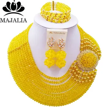 

Majalia Fashion Nigeria Wedding African Beads Jewelry Set Yellow Crystal Necklace Bridal Jewelry Sets Free Shipping 10KP029
