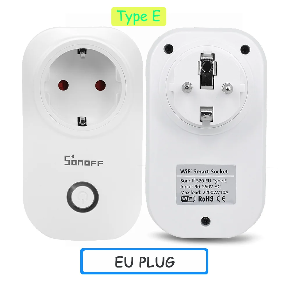 2 шт. Sonoff S20 EU Plug Wifi умная розетка переключатель беспроводное приложение Удаленная розетка переключатель синхронизации для умного дома Alexa - Комплект: EU-E plug