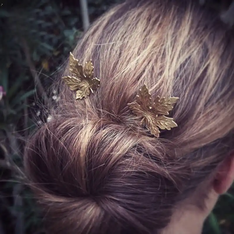 Rscvonm Hair Jewelry Silver Gold Color Maple Leaf Bobby Pin Fancy