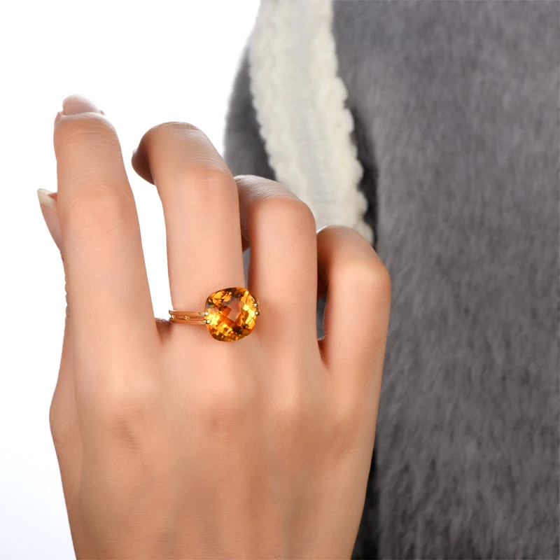 CaiMao 10KT/417 Yellow Gold 6.41ct Natural Citrine Engagement Ring Jewelry