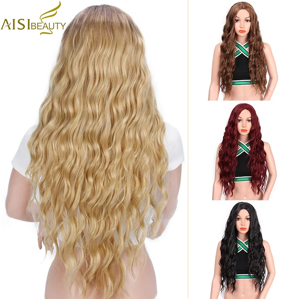 

AISI BEAUTY Long Wavy Blonde Wigs Ombre Brown and Red Wavy Synthetic Wig for Women Natural Middle Part Heat Resistant Hair