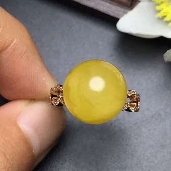

Fine Jewelry Real 18K Rose Gold AU750 100% Natural Amber Gemstone Female Rings for Women Fine Ring