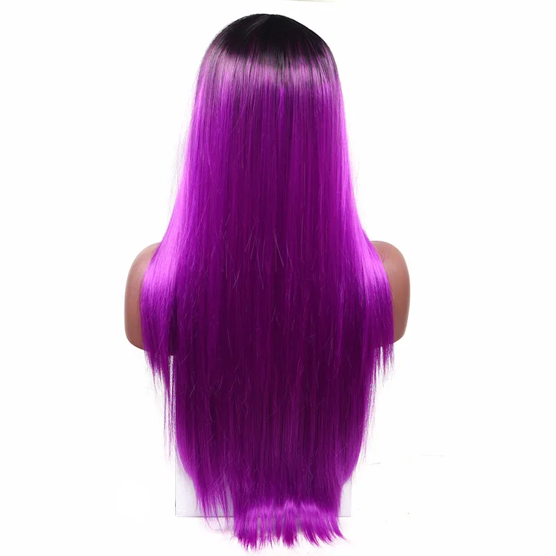 MSI Wigs 26 дюймов Длинные два тона розовый парик блонд прямые синтетические парики для женщин термостойкие натуральные волосы Омбре - Цвет: Фиолетовый