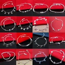 925 Silver Bracelet Sterling Girl Women Bangle for Hand Chain Round Tassel Lady Anklet Vintage Jewelry Accessories vintage tassel engraved round arm chain for women