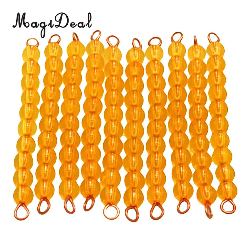 MagiDeal 10Pcs Orange Montessori Maths Material Ten Beads Bar for Classroom Home School Kids Educational Mathematics Toy Gift