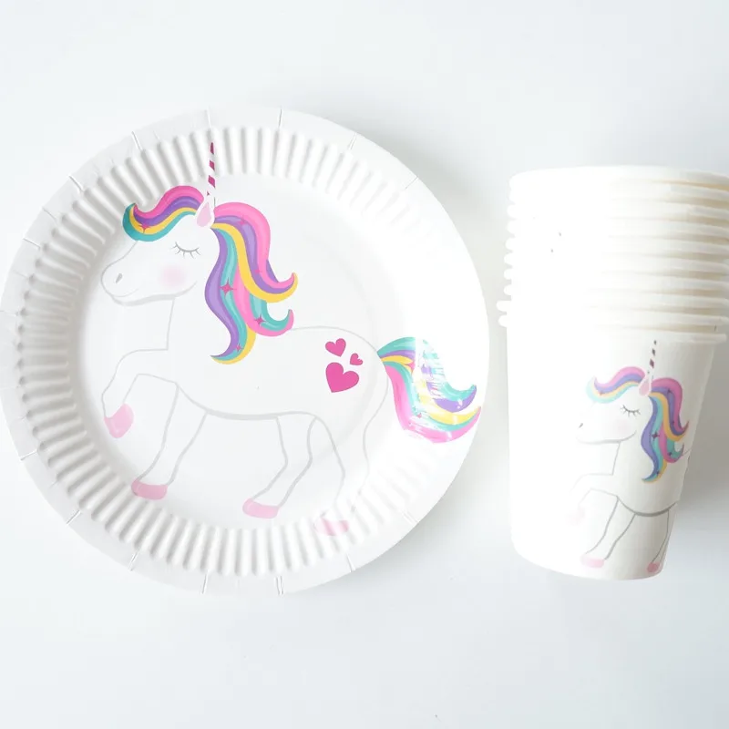 20 шт./лот Фламинго бумажные стаканчики и тарелки Свадебные украшения для дня рождения детский праздничный набор посуды вечерние принадлежности - Цвет: Unicorn