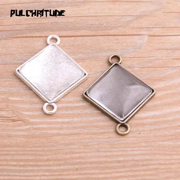 

6pcs/lot 20mm Inner Size Two Color Square Style Double Hole Cabochon Connector + Glass Base Setting Charms Pendant
