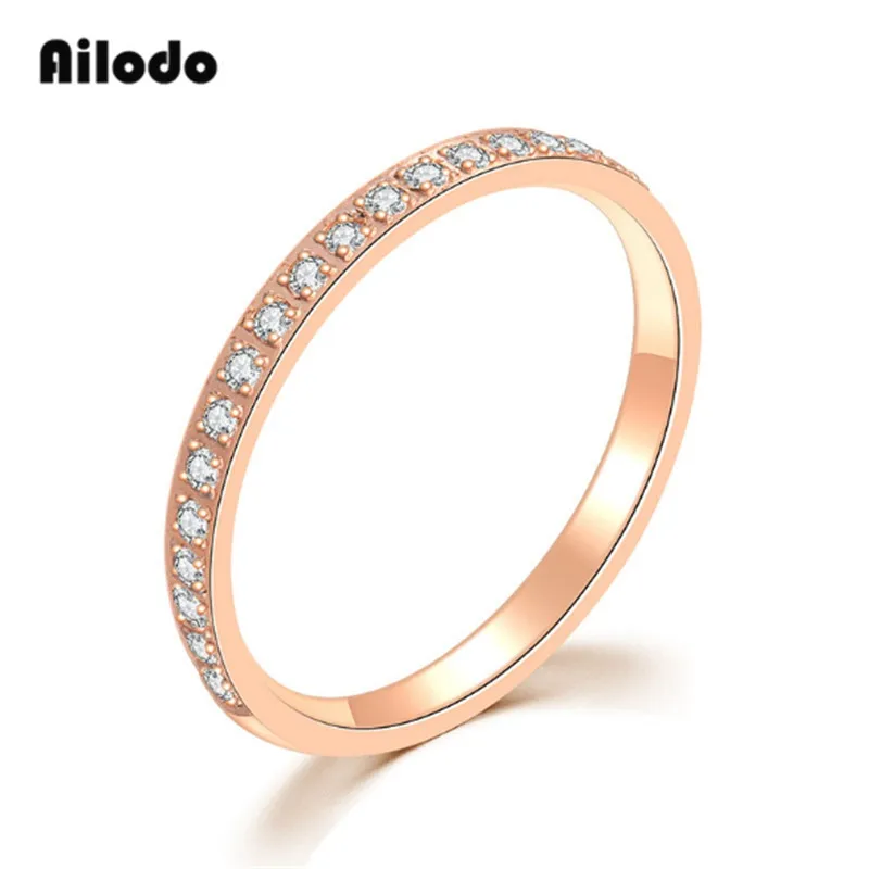 

Ailodo Luxury 20 Crystals Women Rings Rose Gold Color Titanium Steel Engagement Wedding Ring Fashion Female Jewelry Gift LD015