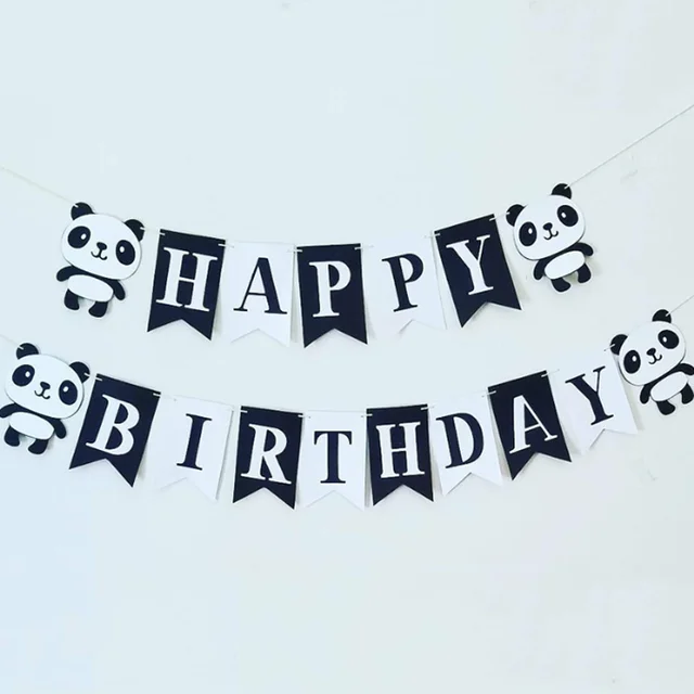 1 set cute panda themed happy birthday banner bunting garland for